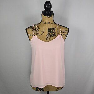 rue21 Light Pink Tank Top Women’s S V-Neck Braided Strap Flowy Sheer Summer Boho
